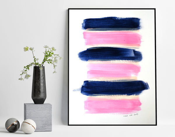 Minimalist art painting in blush pink and navy blue