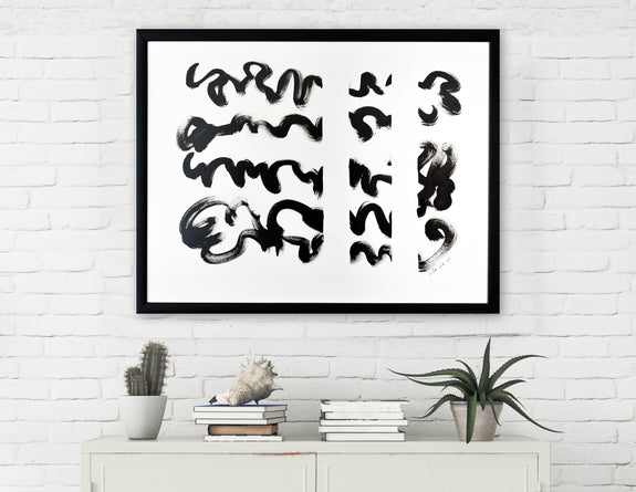 Unique black and white ink painting - mesmerizing abstract expressionism on fine art paper.