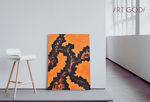 Abstract painting in contemporary, minimalist, loft interior