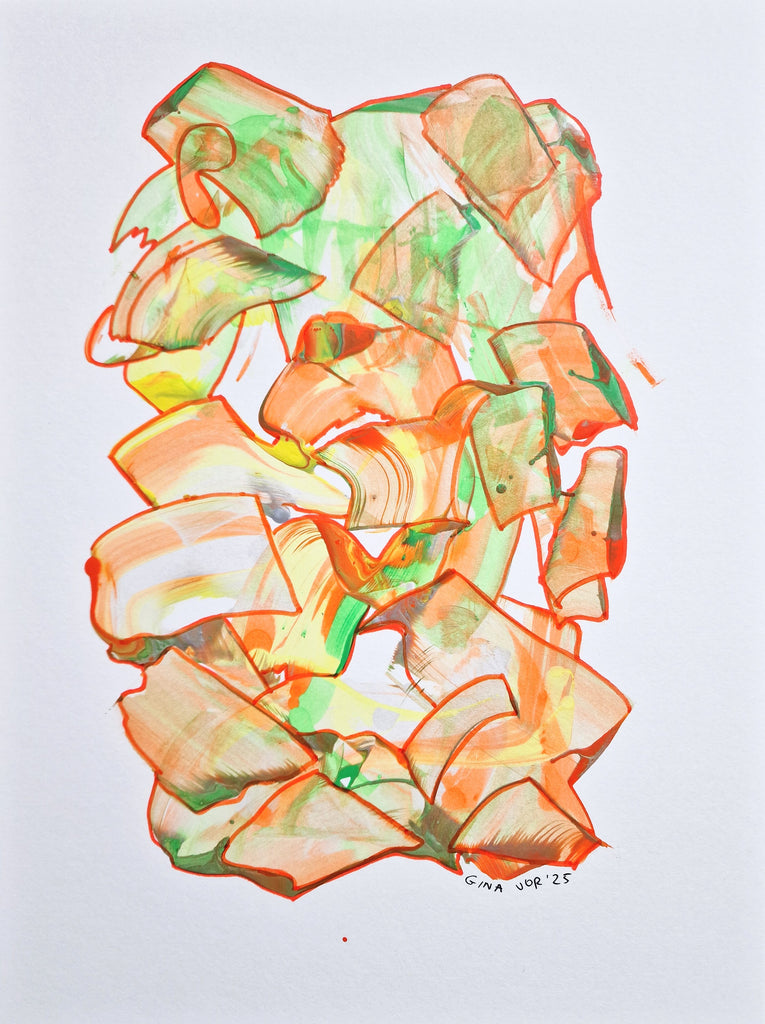 elegant abstract painting, small artwork in green and orange