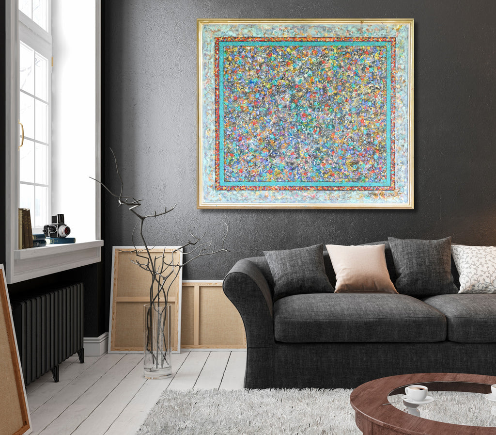 Detailed abstract artwork with swirling patterns of autumn-inspired colors, offering a rich texture and depth, perfect for meditative visual exploration.