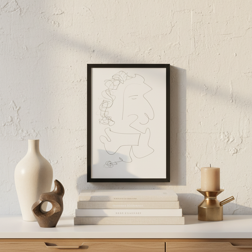 modern minimalist line art in contemporary interior