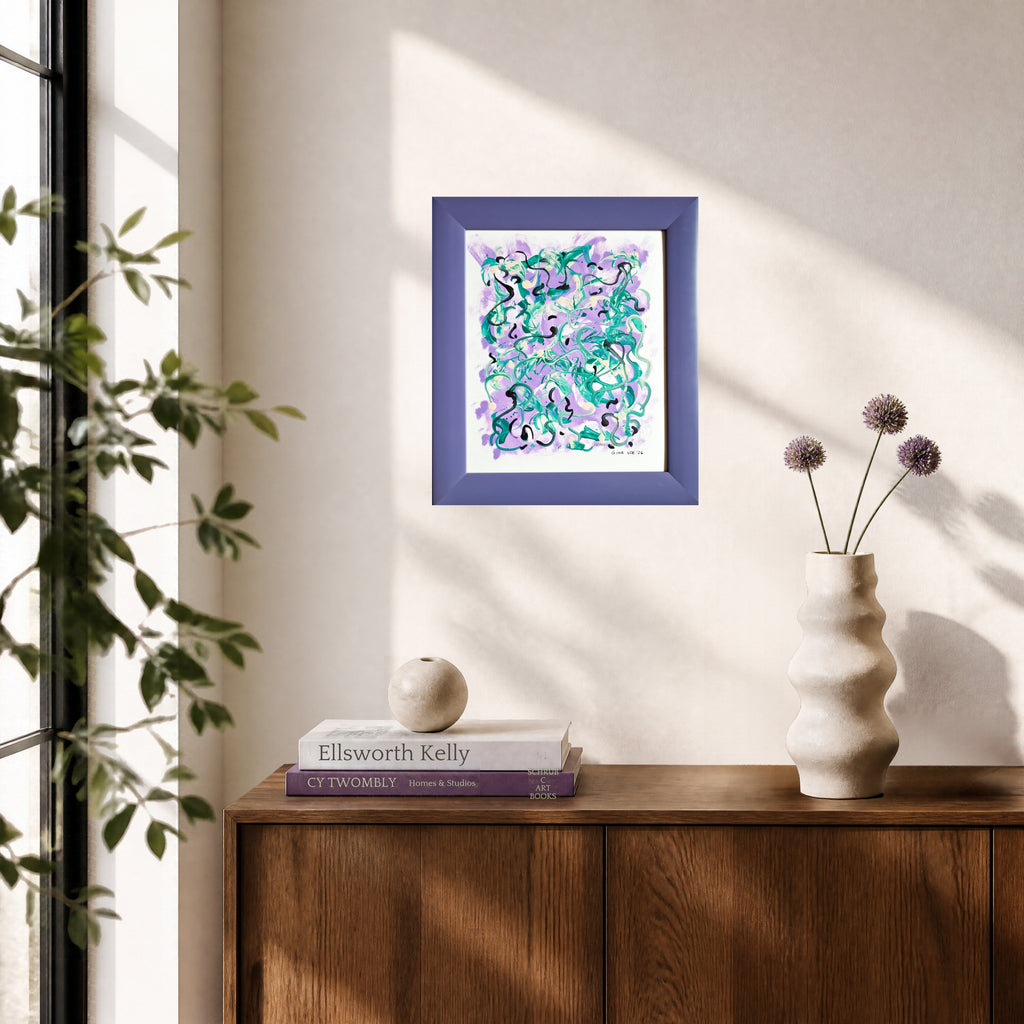 Abstract purple painting in interior