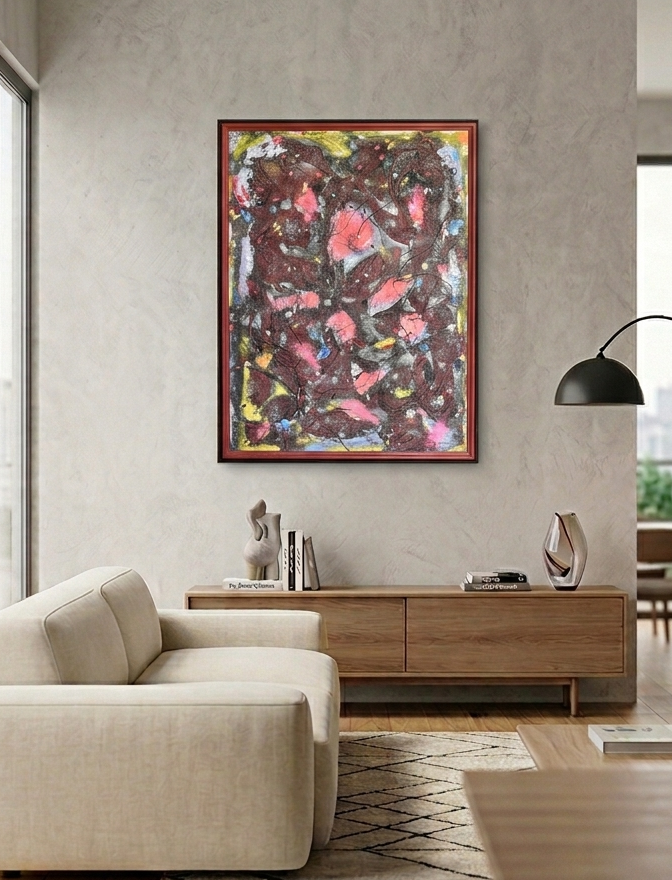 Modern living room with abstract painting on the wall.