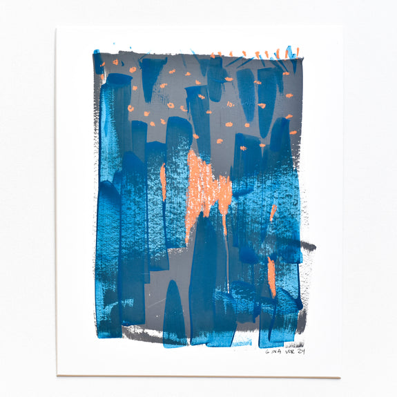 Abstract expressionism in blue and orange. Original artwork for sale (12.6" x 10.2")