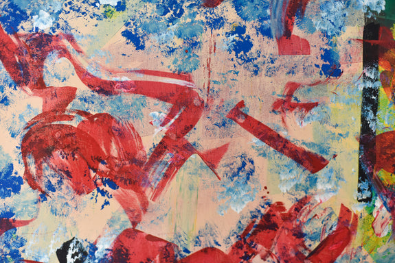 Euphoria by Gina Vor, an abstract painting with contrasting cool and warm colors, creating a lively, expressive scene