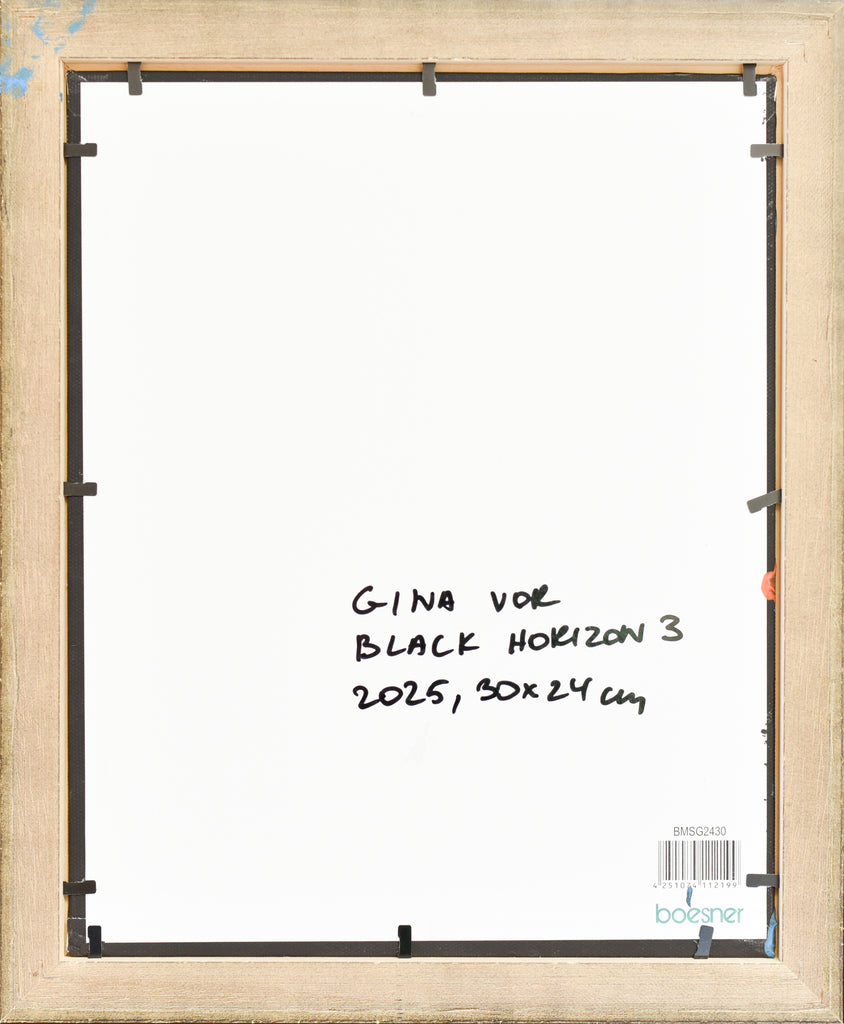 Wooden picture frame with white mat and text on a white background