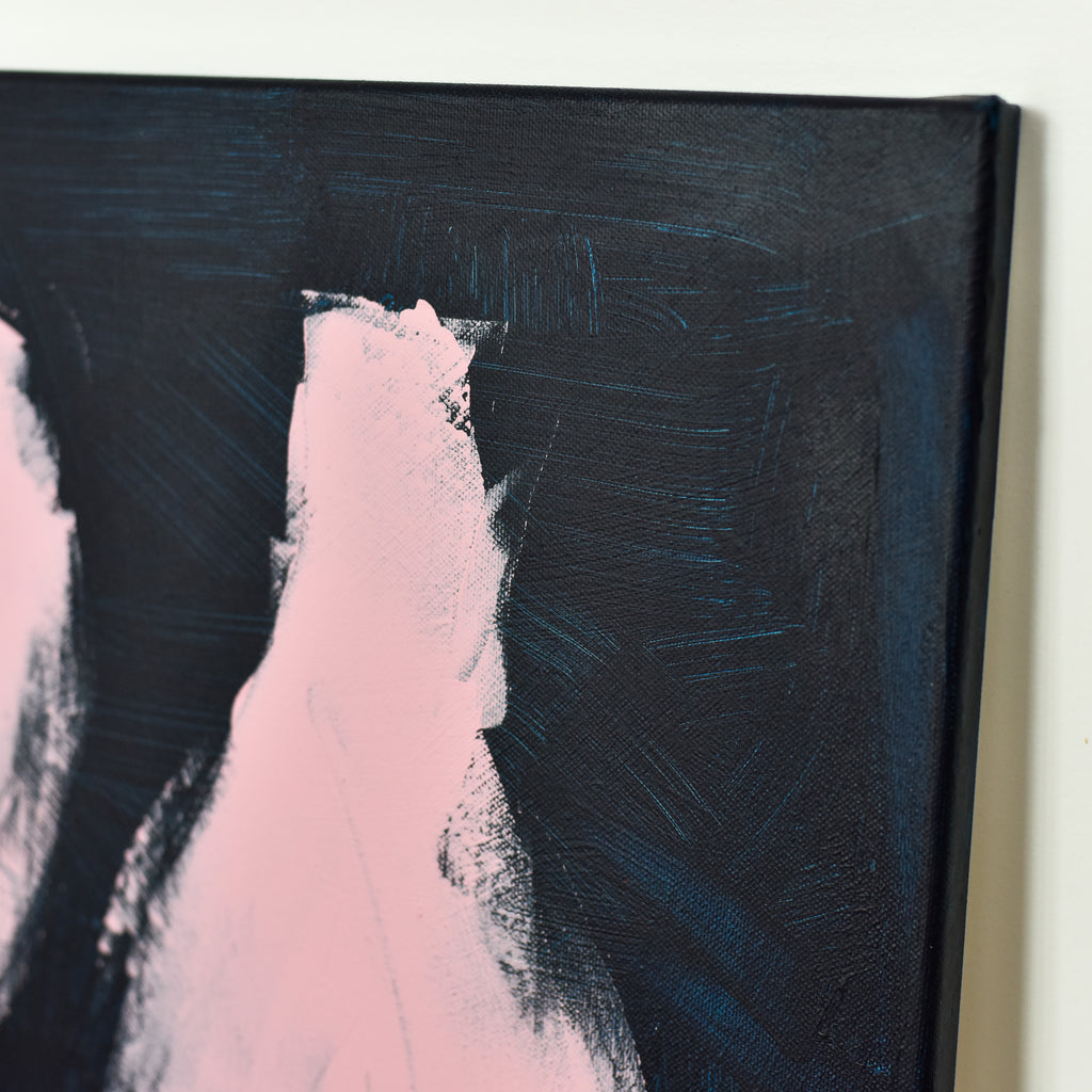 Modern Pop Meets Minimalism: "Pink Loafers" Abstract Painting. Acrylics dance on canvas, creating a playful abstract reminiscent of a pink shoe by Gina Vor.