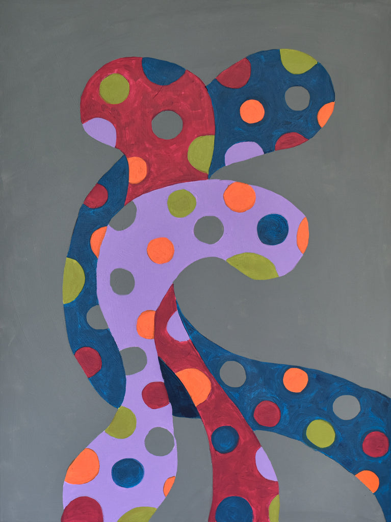 Colorful Abstract: Gina Vor's "Yahoi" celebrates Kusama's polka dots with vibrant colors and playful shapes.