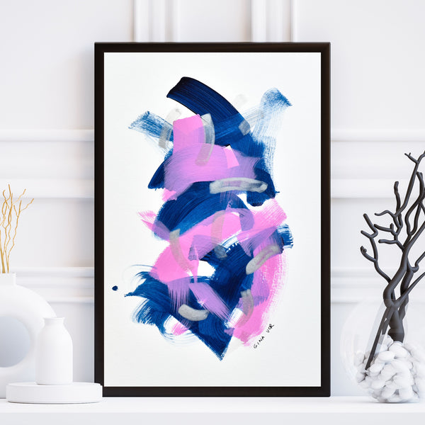 Vibrant dance of color by Gina Vor. Energetic brushstrokes and contrasting hues create a captivating composition. Available for purchase.