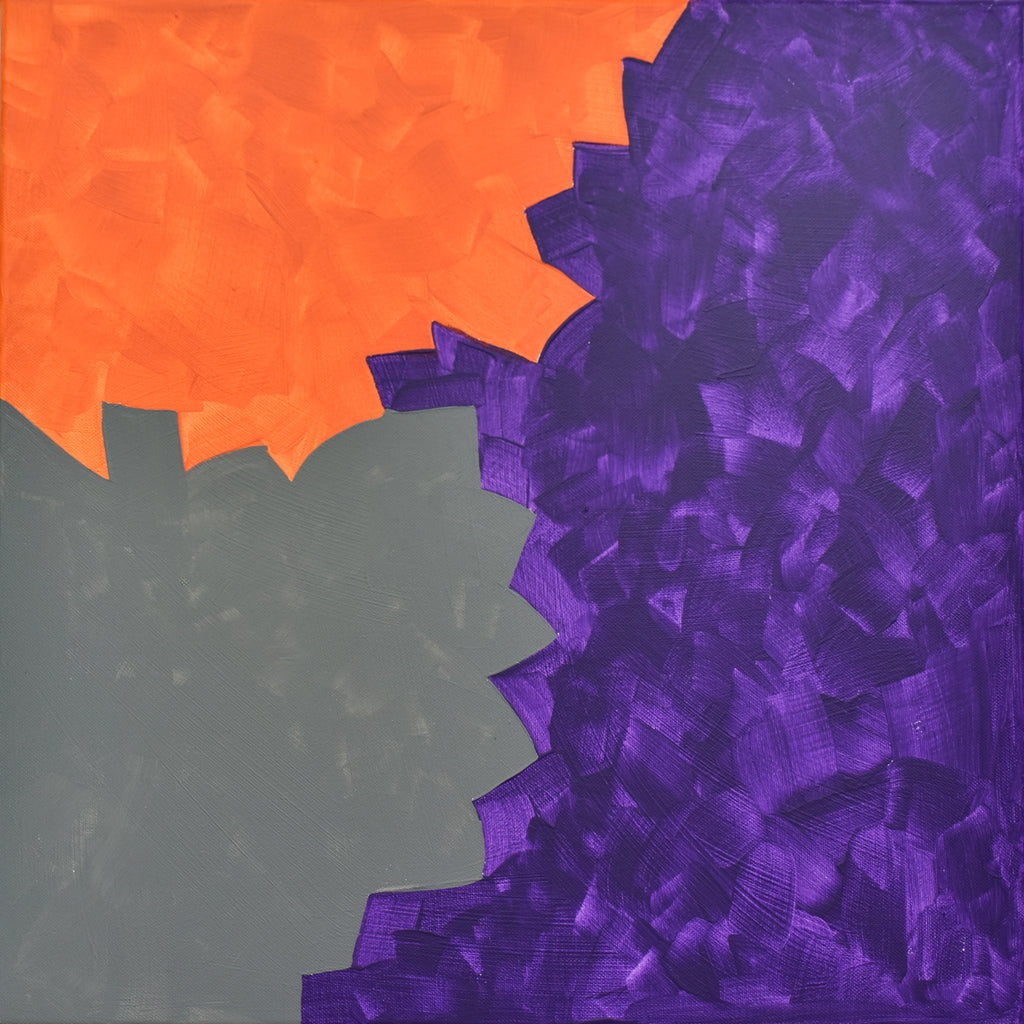 Abstract artwork in grey, orange & purple features bold shapes & clean lines for a modern & balanced statement piece.