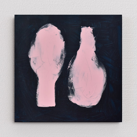 Shoe Inspired Art: "Pink Loafers" Abstract. A burst of pink and dark blue evokes a pair of pink shoes in this captivating minimalist artwork by Gina Vor.