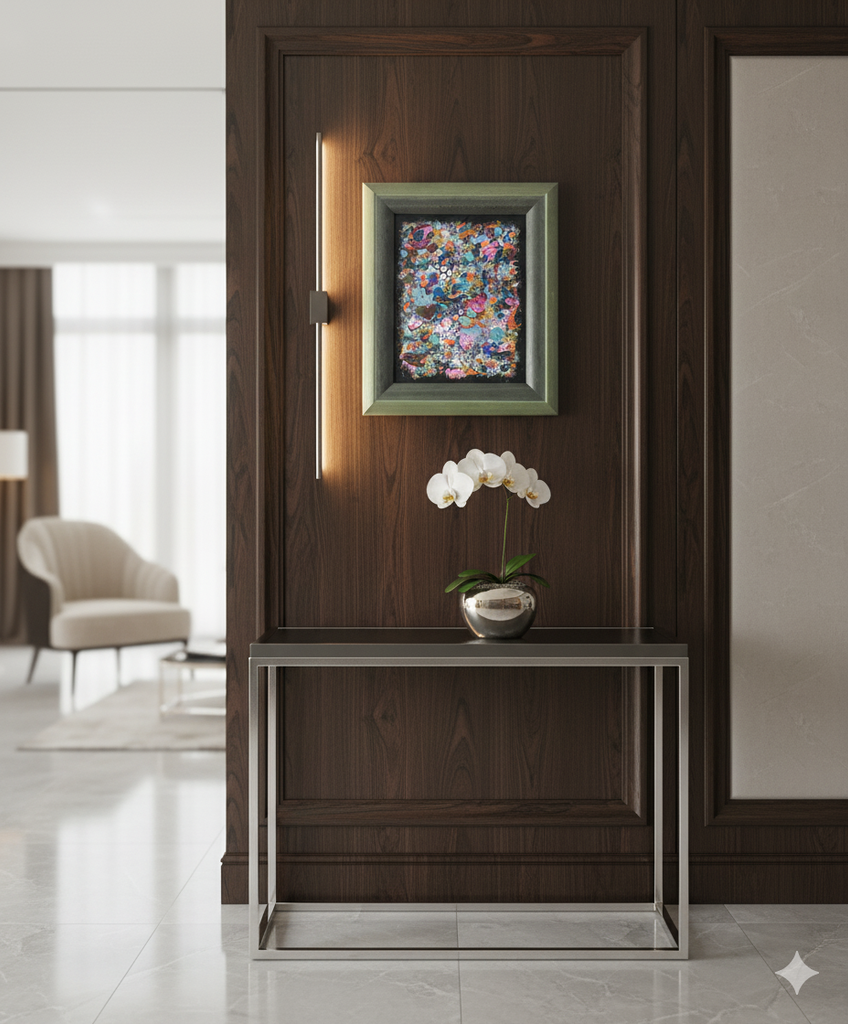 small framed abtract painting in contemporary interior