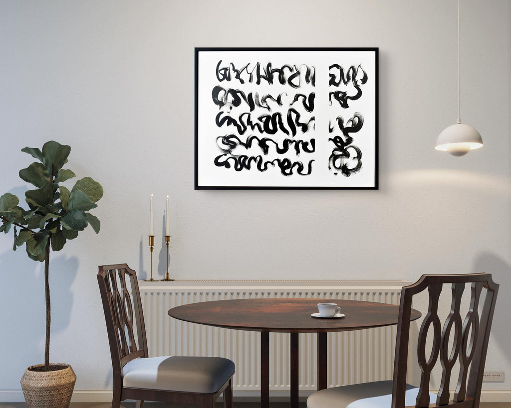 Dining room with a modern abstract artwork on the wall