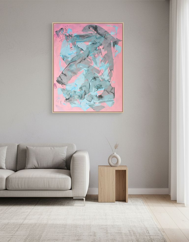 Abstract painting on a wall in a modern living room