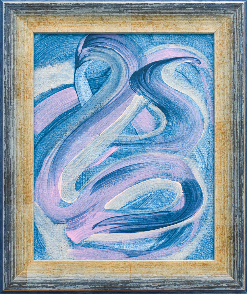 Framed Blue abstract painting for sale