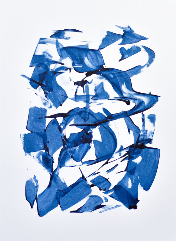Abstract painting in prussian blue by Gina Vor