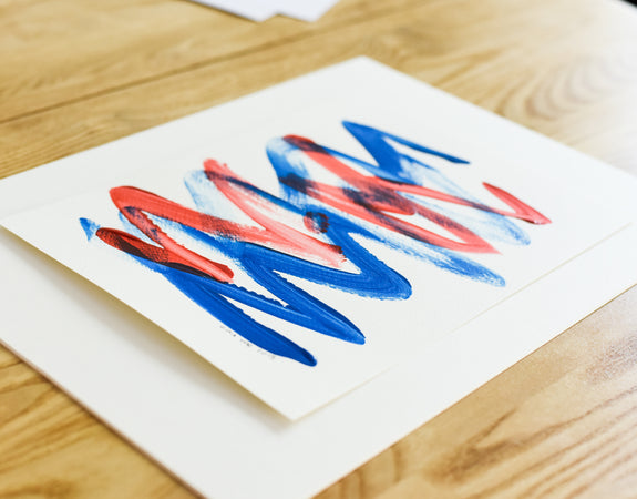 Painting on paper - blue and red modern abstract art