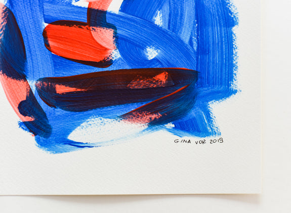 Original art on paper - blue and red abstract artwork