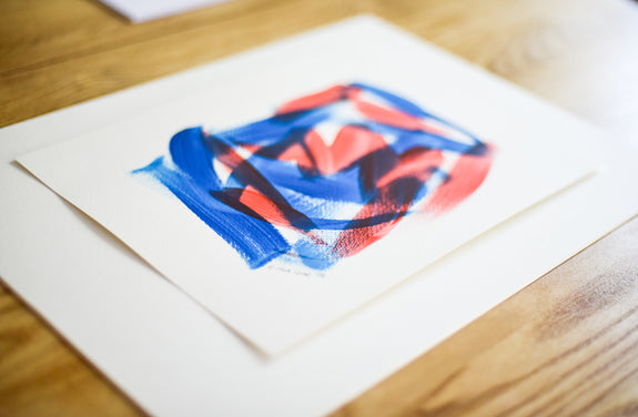 Affordable abstract art - blue and red painting on paper
