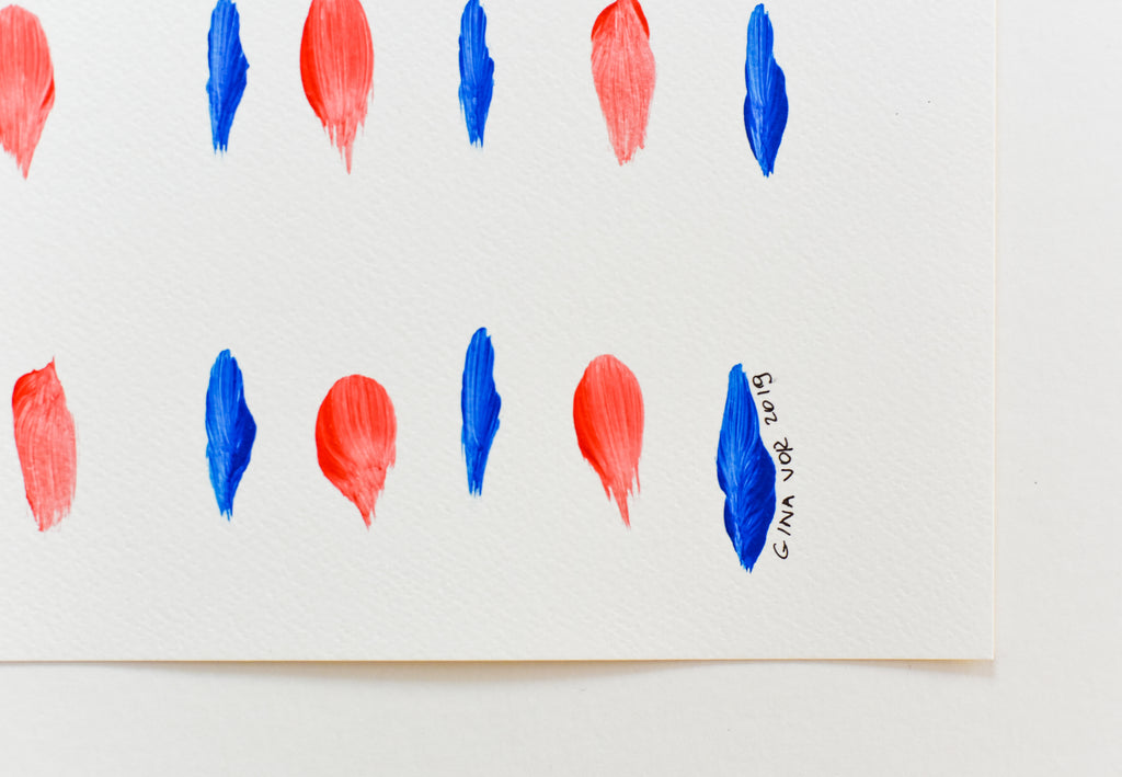 Painting on paper - minimalist blue and red abstract art