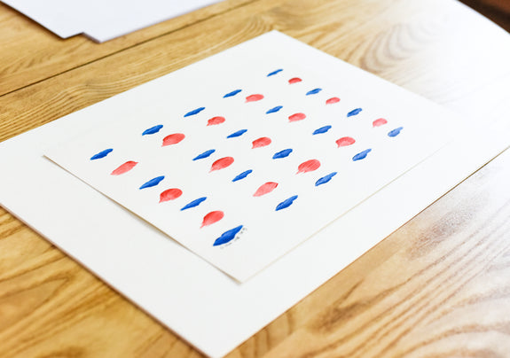 Minimalist abstract art - blue and red painting on paper