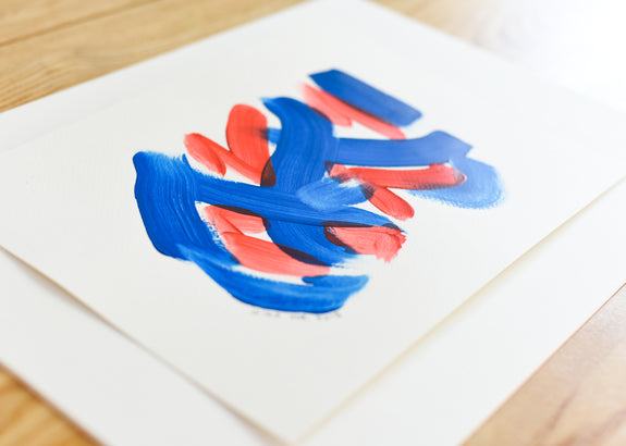 Painting on paper - modern blue and red abstract art