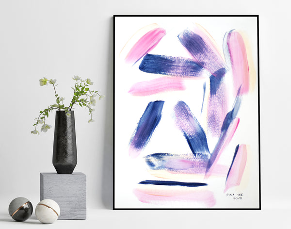 Pink and navy abstract art painting for sale