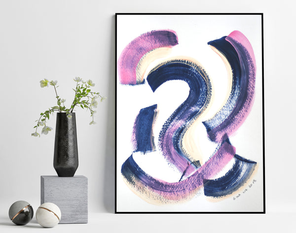 Affordable pink and navy abstract painting for sale