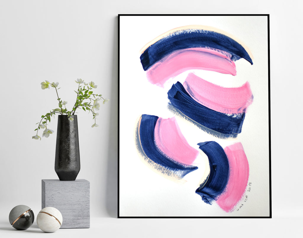 Pink and navy abstract art painting for sale