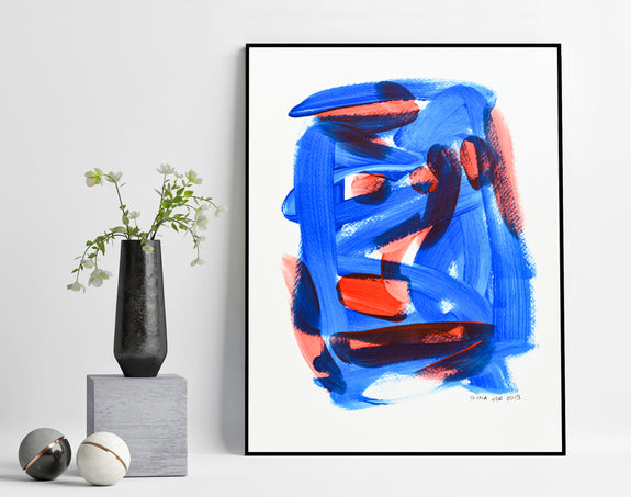 Blue and red abstract painting for sale online