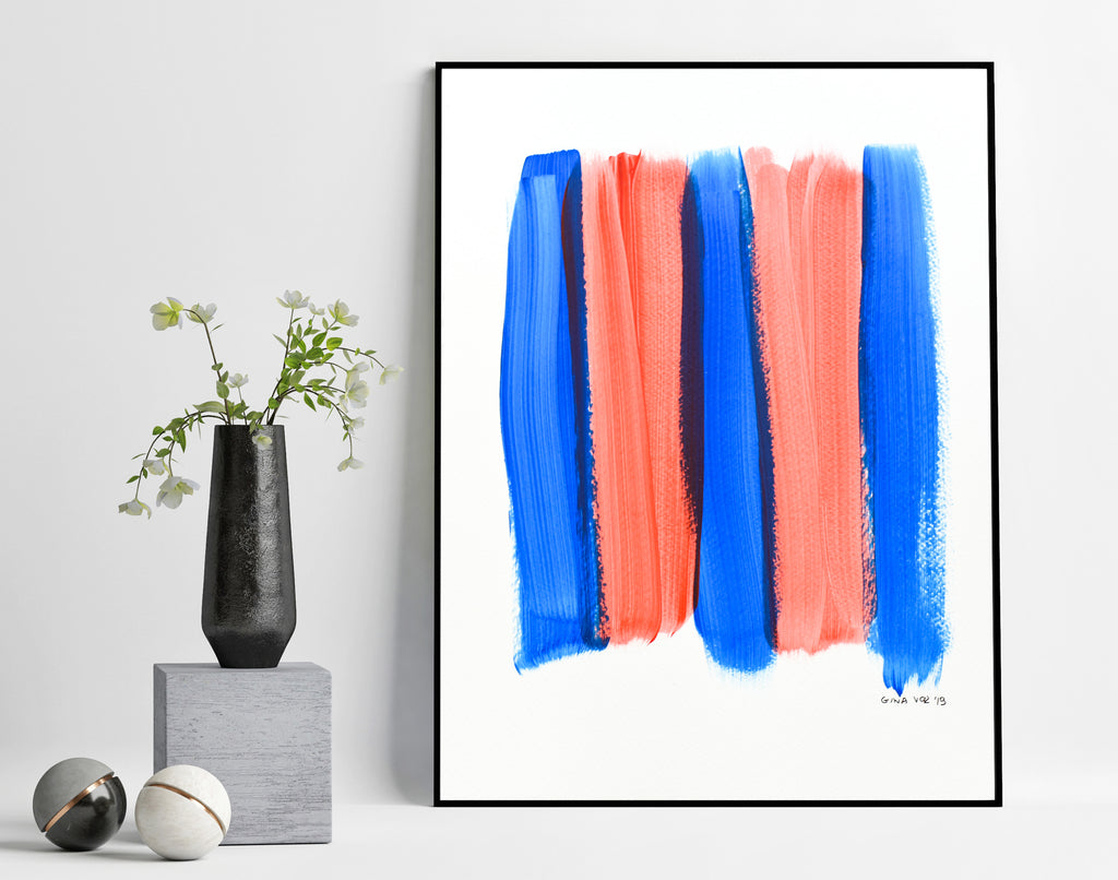 Blue and red abstract painting for sale