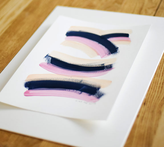 Minimalist pink and navy blue art painting on paper