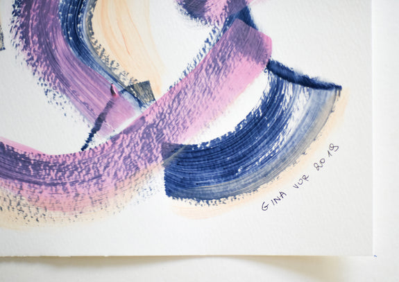 Abstract pink and navy painting on paper