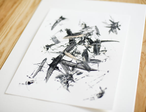 Abstract art on paper - black and white painting