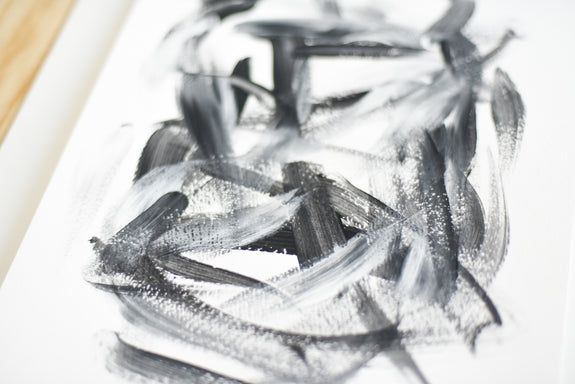 Modern art on paper - black and white abstract painting