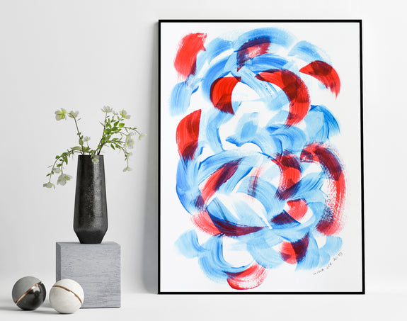 Beautiful abstract painting in blue and red