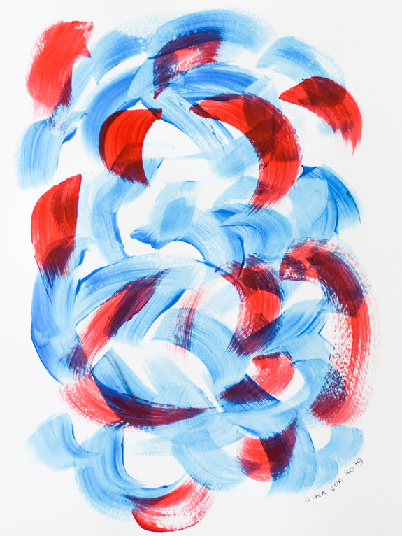 Abstract art - affordable painting in blue and red