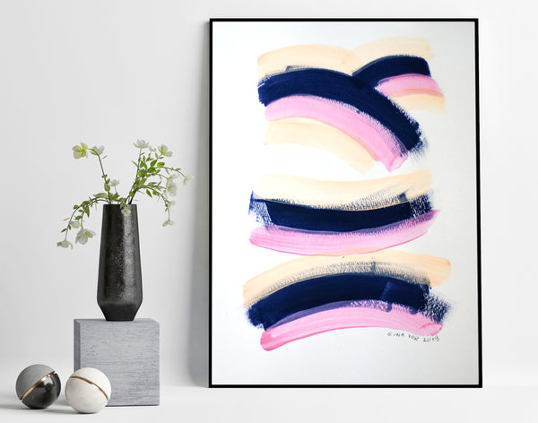 Abstract art pink and navy blue painting for sale