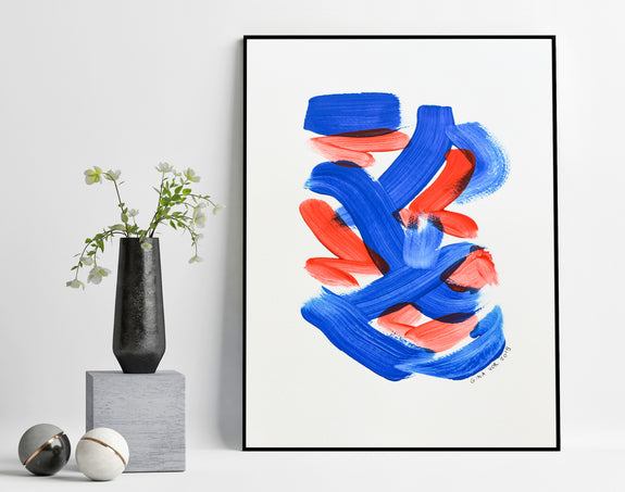 Blue and red abstract painting for sale