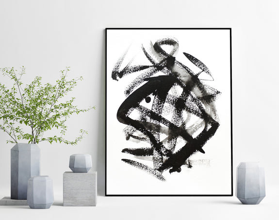 Original black and white abstract painting for sale