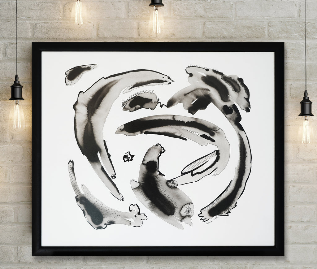 Modern black and white abstract art