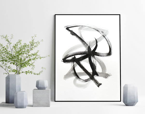 Black and white abstract art - line ink drawing for sale