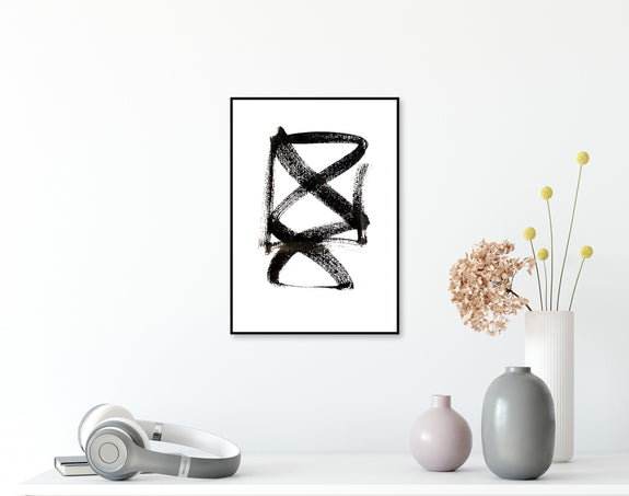 Minimalist abstract black and white line art for sale