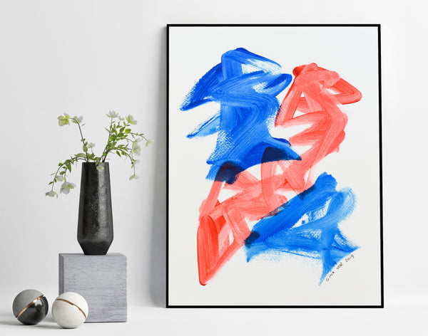 Blue and red abstract art painting for sale online