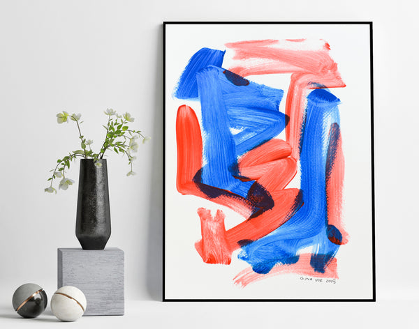 Blue and red abstract painting for sale online