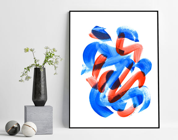 original blue and red abstract painting for sale