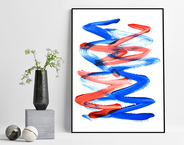 original blue and red abstract painting for sale online