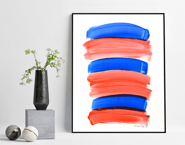 Blue and red minimalist abstract painting for sale online