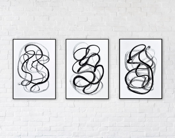 Set of three abstract line drawings